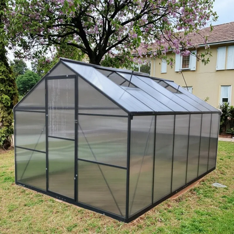 โรงเรือนปลูกต้นไม้กลางแจ้งที่ทำจากอลูมิเนียมทันสมัย พร้อมแผ่นโพลีคาร์บอเนต สำหรับปลูกดอกไม้ในสวนหลังบ้าน ประกอบง่าย เหมาะสำหรับบ้านพักตากอากาศ