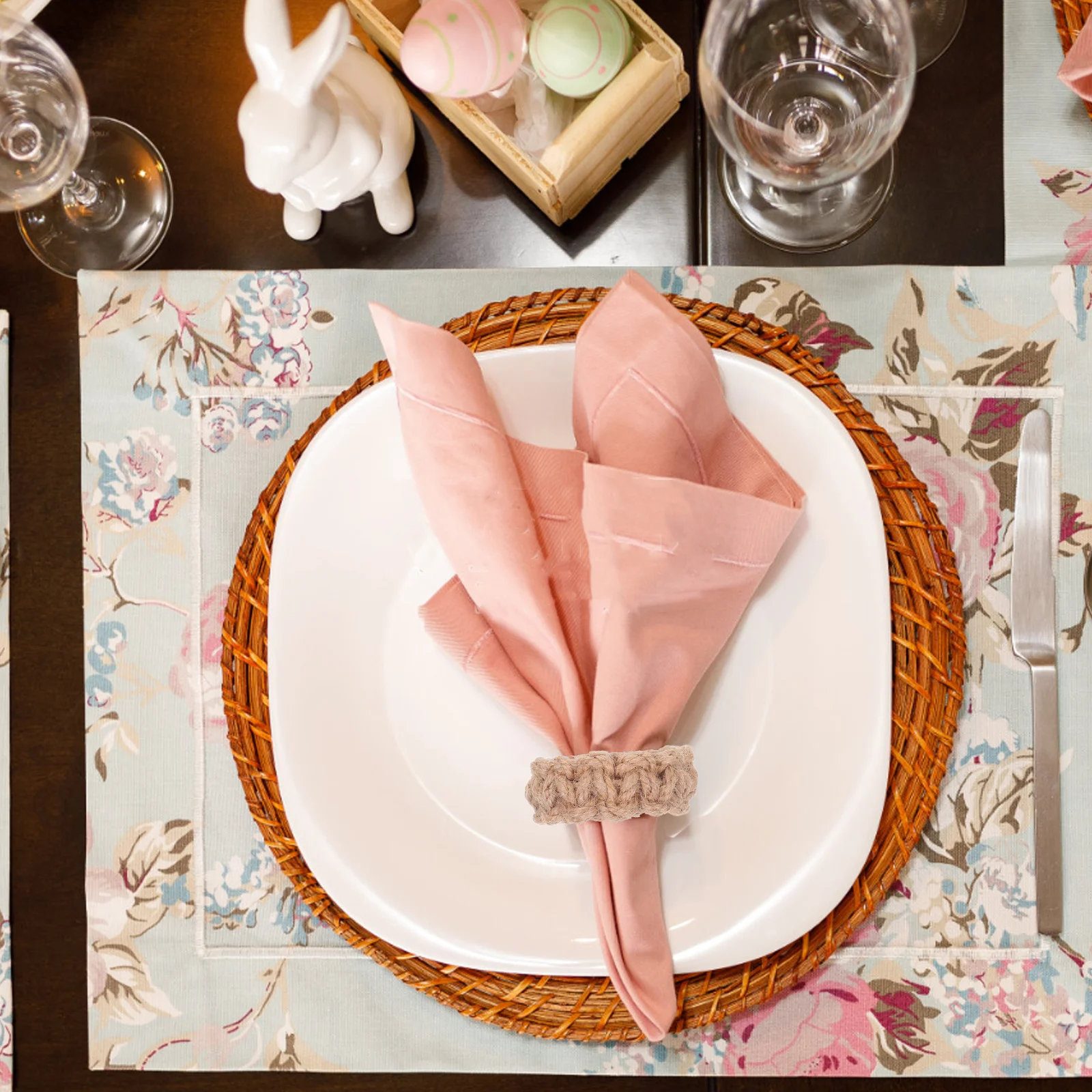 

6Pcs Handwoven Jute Rope Napkin Rings Bohemian Rustic Charm Elegant Table Organizer for Wedding Reception Dining Table