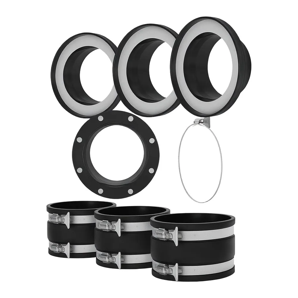 8-Piece Pipe Fitting Kit for Dust Extraction Featuring Tool-Free Magnetic Assembly and Rubber Gasket Sealing for 100mm Ducts