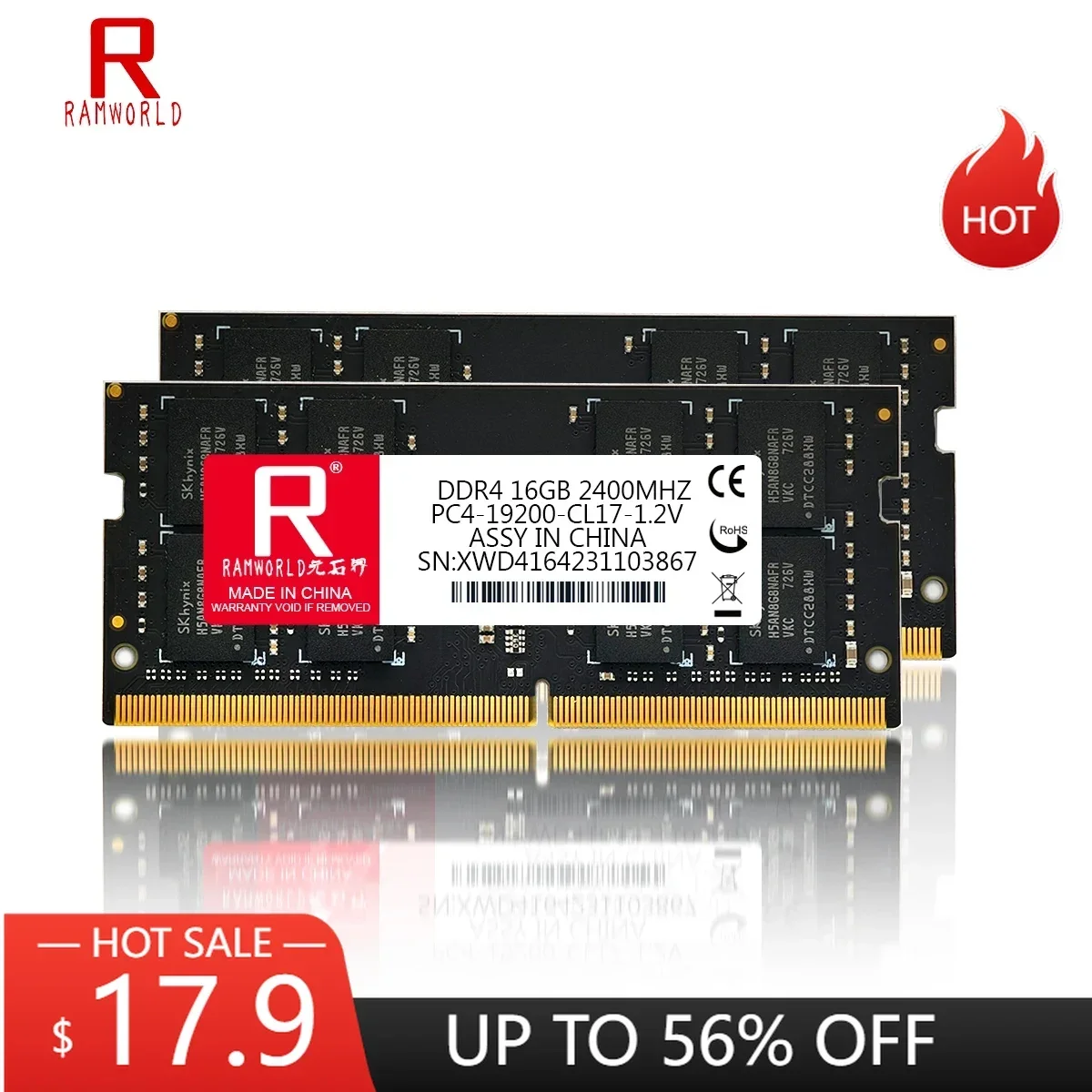 RAMWORLD DDR4 16GB 2400MHz 8GB 4GB Notebook Memoria Ram PC4 1.2V 19200 SODIMM Laptop Memory