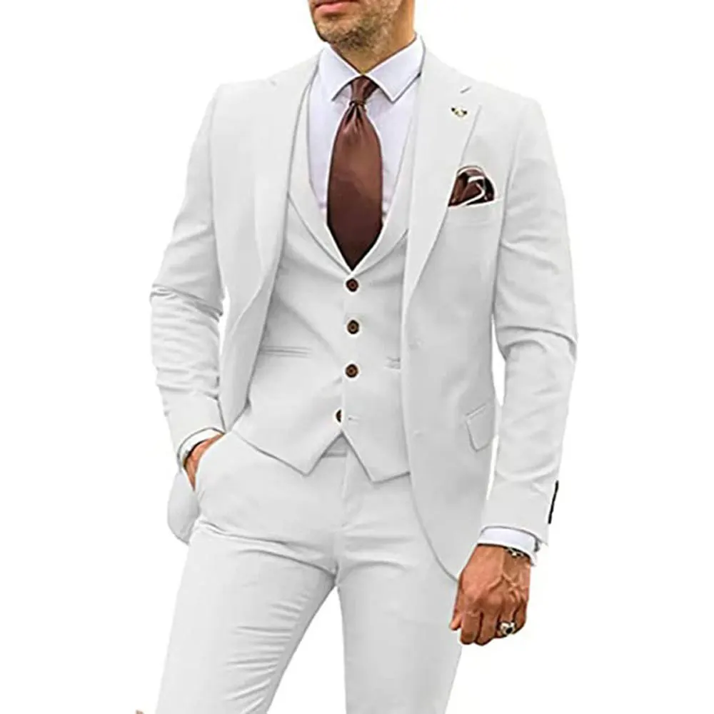 Smoking Slim Fit Groom para homens, ternos de casamento bege, melhor homem Groomsmen terno de festa formal, blazer masculino, DV067, 3 pcs