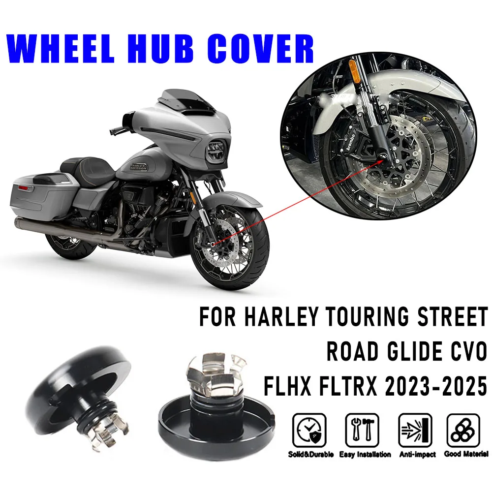 

Motorcycle Wheel Lug Cover Black For Harley Front Axle Nut Caps Touring Road Glide Street Glide FLHX FLTRX CVO Models 2023-2024