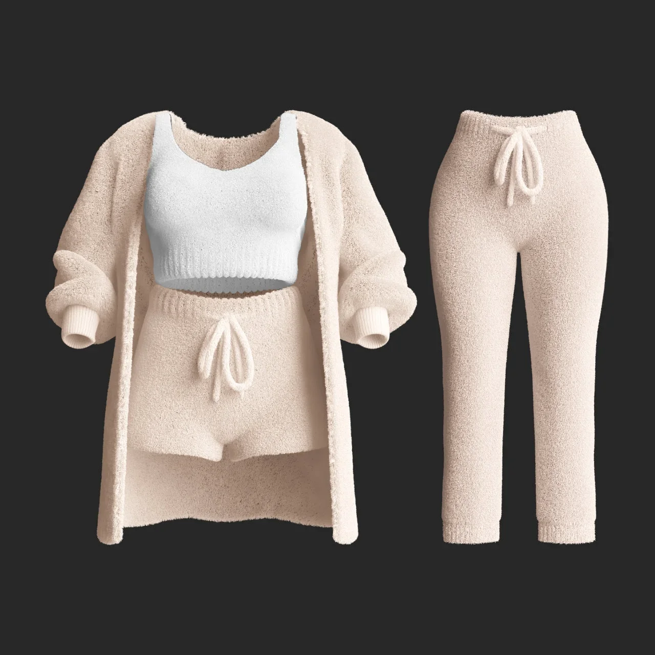 4 pezzi/set abiti comodi da donna o collo canotte corte maniche lunghe in pile caldo con cappuccio comodo loungewear