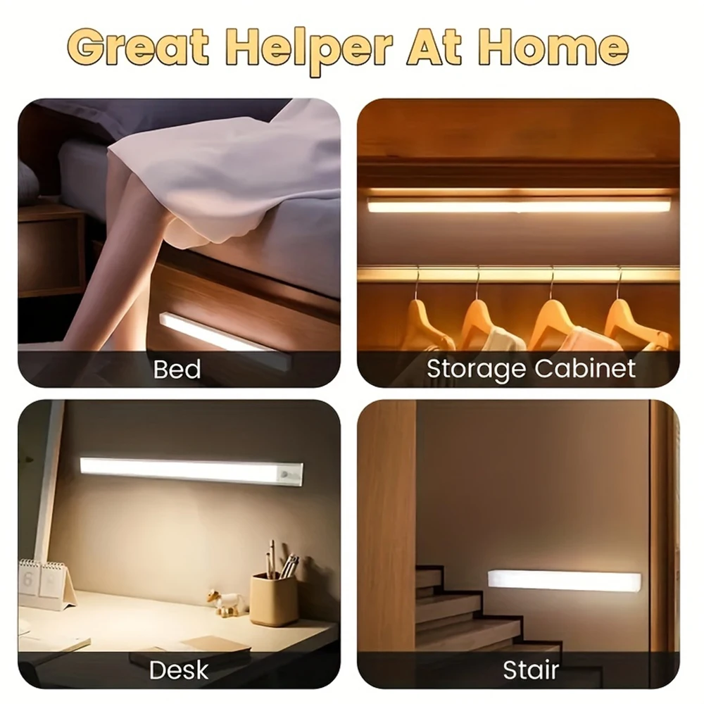 LED ضوء تحت الكابين مع مستشعر حركة USB قابل لإعادة الشحن ضوء ليلي لاسلكي مغناطيسي لدرج خزانة الملابس #6