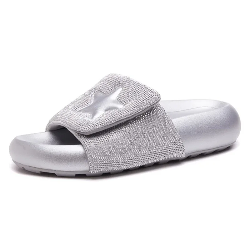 Shoes Woman 2024 Glitter Slides Low Slippers Soft Platform Pantofle Shale Female Beach Jelly Comfort New Summer Sabot Fabric Hoo