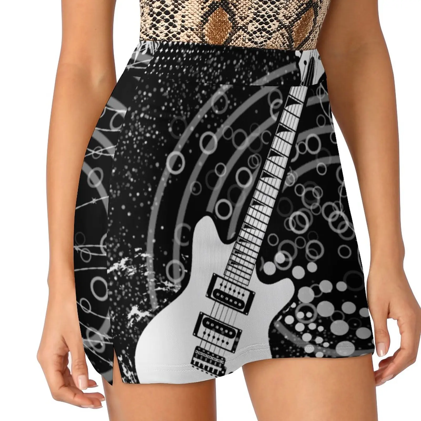 Black And White Guitar Graffiti Women's skirt Y2K Summer Clothes 2022 Kpop Style Trouser Skirt With Pocket Graffiti Band Black