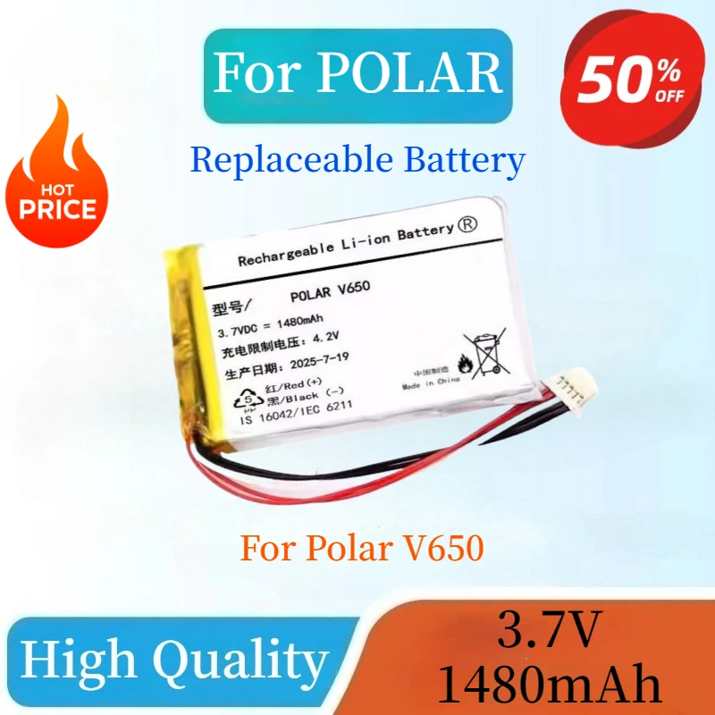 

High Quality Brand New 3.7V 1480mAh Rechargeable Li-Polymer Battery For Polar V650 Cycling Code Battery
