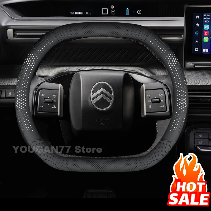 

Leather Car Steering Wheel Cover For ALL NEW Citroen C3 AIRCRO C3 X 2025 Non-slip Auto interior Citroen C3 X Accessories 2025
