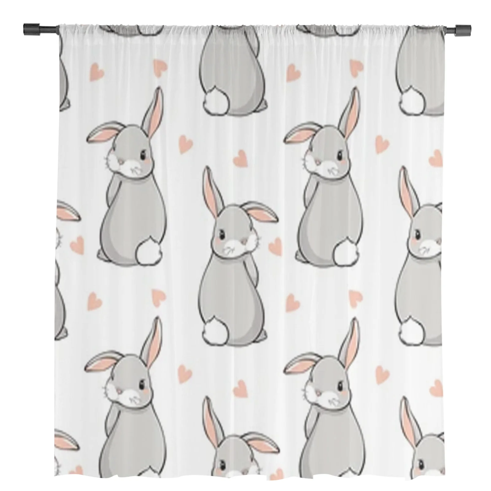 Cute Bunnies And Hearts Sheer Curtains Bedroom Voile Curtain Living Room Window Sheer Curtains Kitchen Tulle Drapes