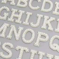 1/26Pc New A-Z Silver Pearl Rhinestone English Letter Patches for Clothes Bride Iron on Sticker Adhesive Beaded Stripe Name Badge