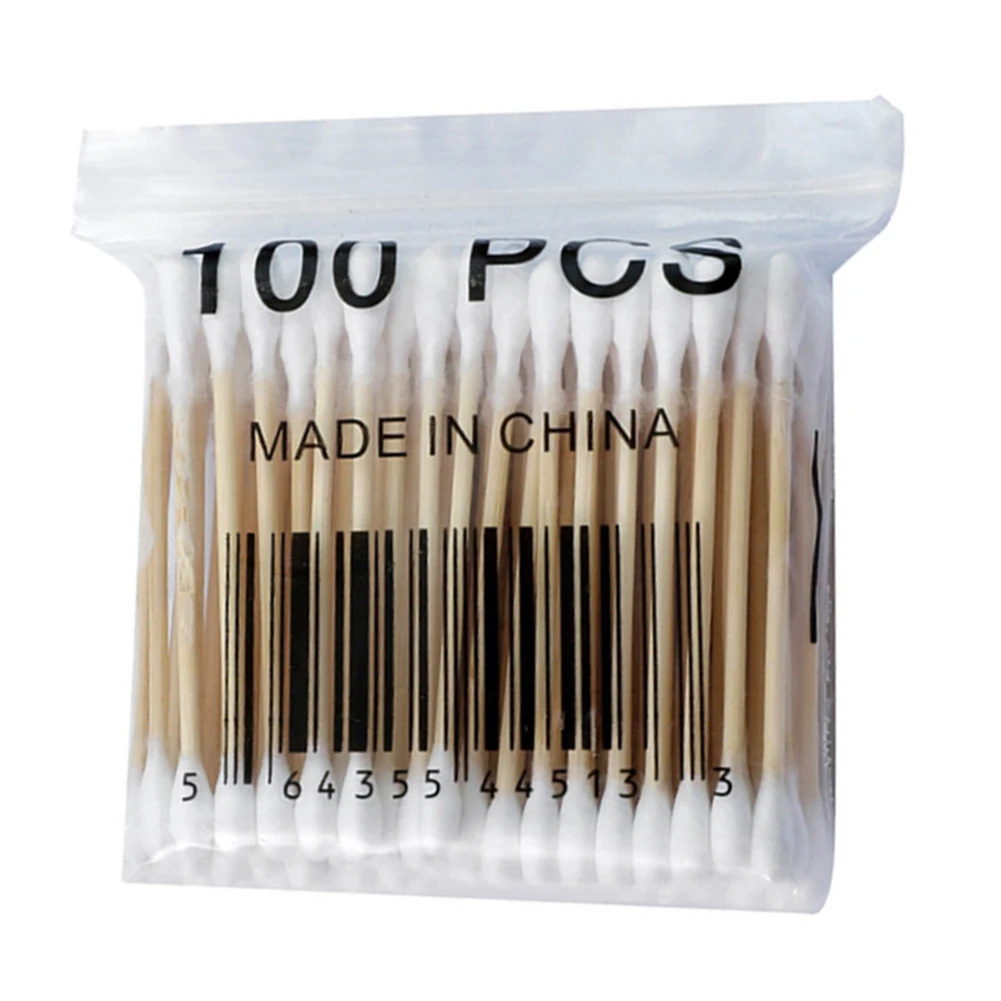 100 Count Cotton Swabs Biodegradable Cotton Buds Multifunction Round Tips Swabs for Ears Makeup Daily Cleaning