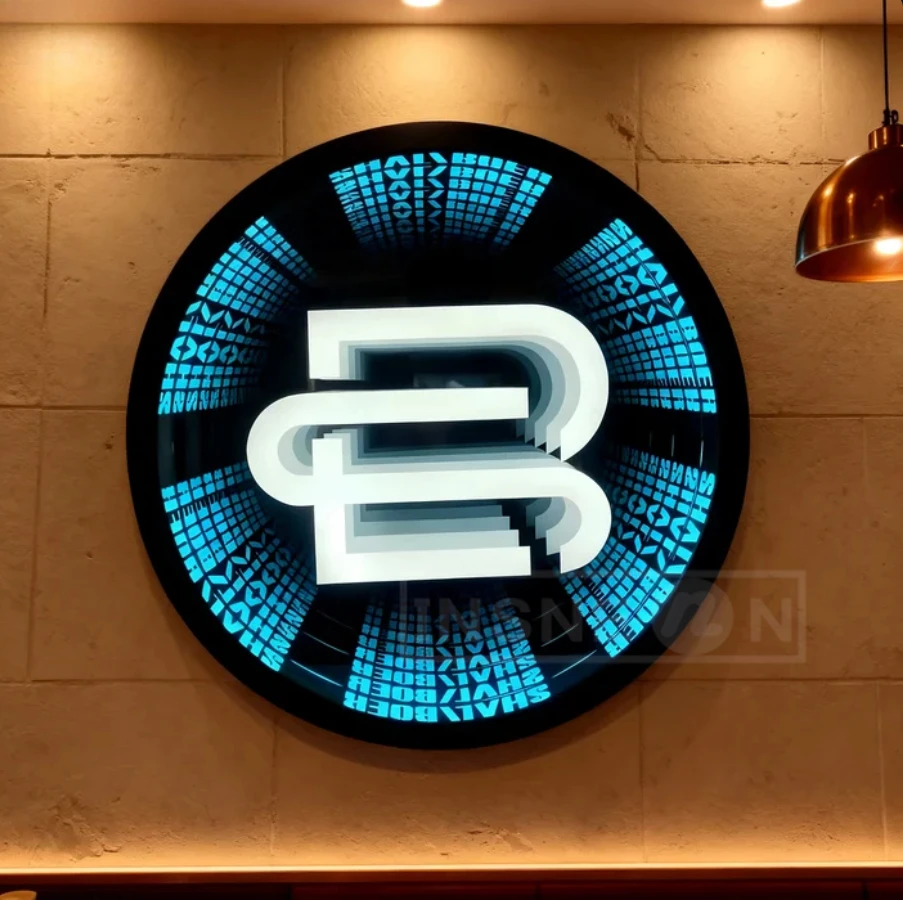 Custom3D إنفينيتي مرآة صندوق إضاءة أكريليك علامة المنزل علامة النيون صندوق شعار لافتات في الهواء الطلق مشرق المعادن الإعلان تصميم شخصي #1