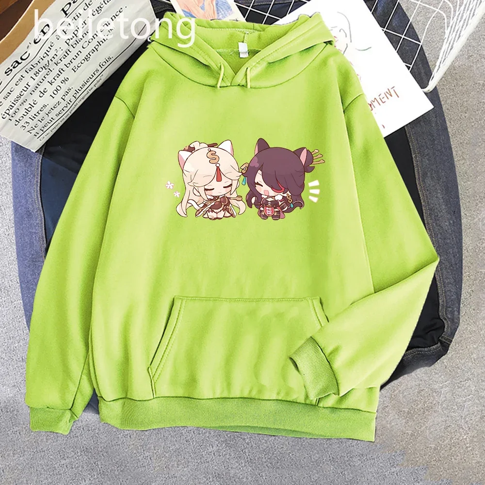 Sudadera con capucha Harajuku Genshin Impact Chibi Beidou y Ningguang para mujer, ropa Kawaii de manga larga, sudadera de gran tamaño, Primavera