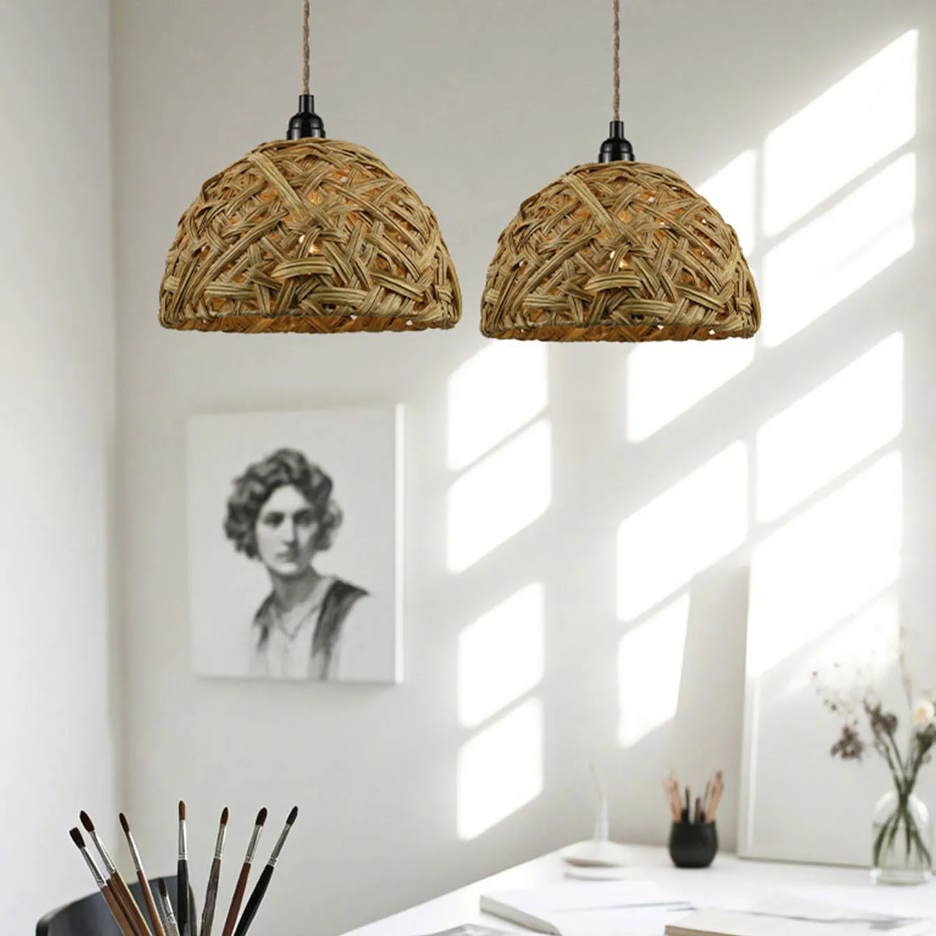 غطاء ديكور فني خفيف ورق قلادة فريدة من نوعها أنيقة الإضاءة المنسوجة تركيبات مصباح عاكس الضوء الإبداعي بوهو الظل اليدوية