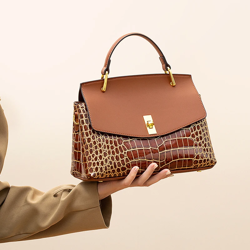 Luxury Fashion Leather Women\'s Handbag 2023 New Lady Shoulder Messenger Shell Bag Brand Crocodile Pattern Portable Tote Bags
