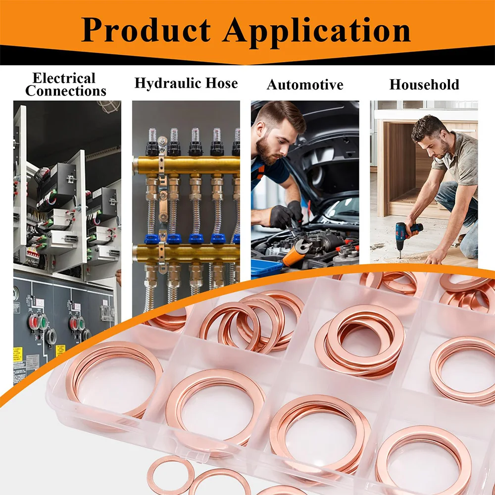 

Premium Copper Sealing Crush Washers Kit, Upgraded Flat Ring Oil Drain Plug Gasket Seal Banjo Bolt for Automotive Motorcycles