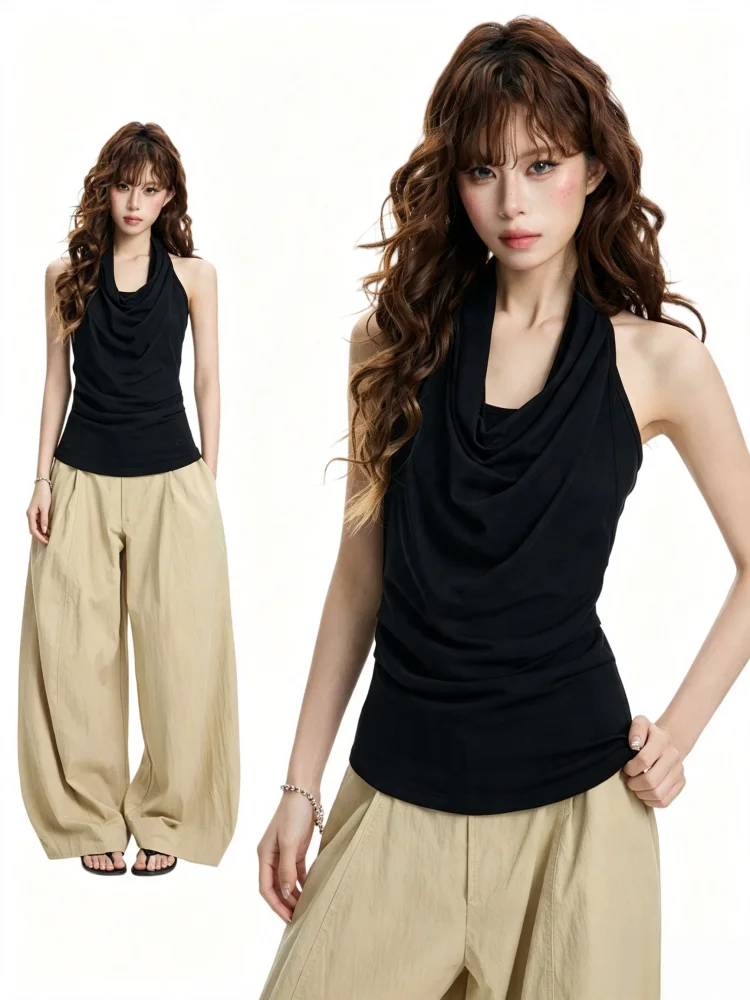 Sexy Backless Strap Vest Women's plus Size Summer New Style Casual U-Neckline Inner Wear Slim Fit Base Layer Top