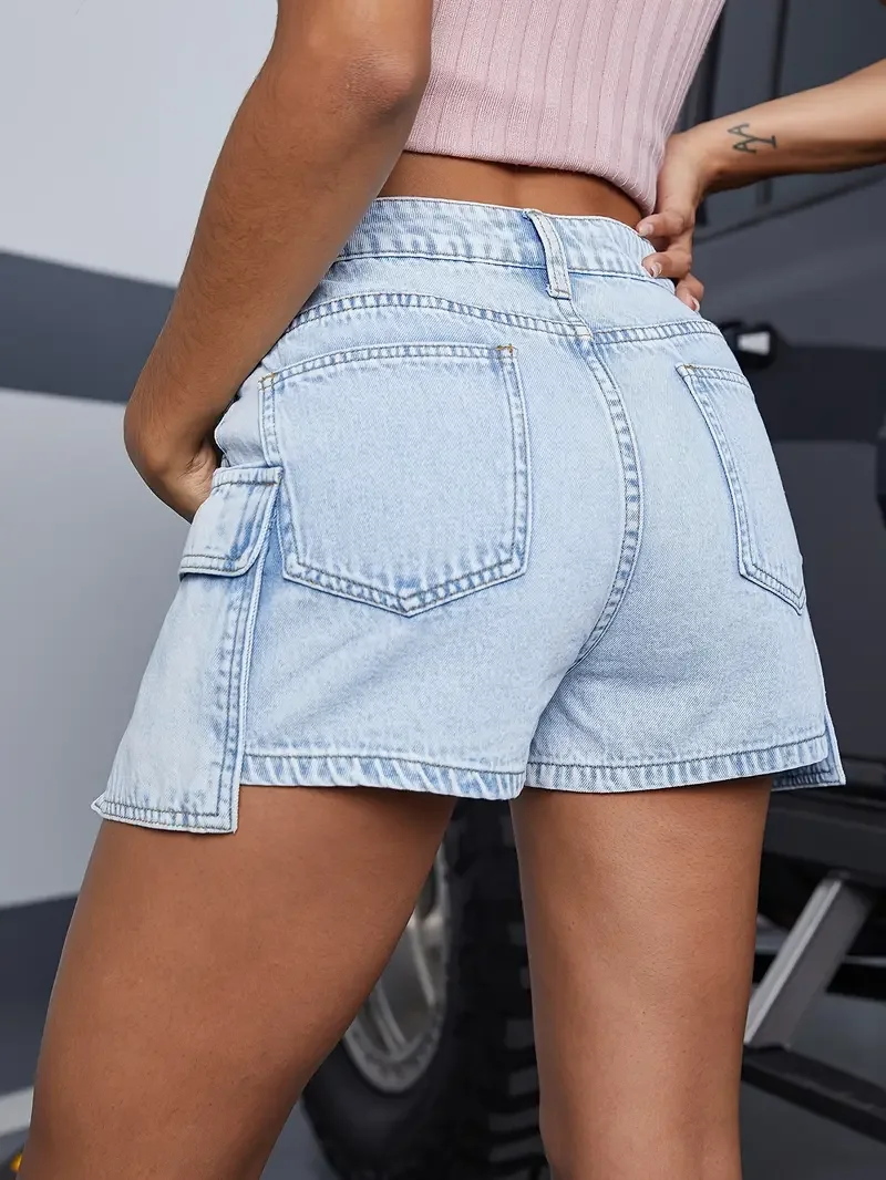 Women Street Casual Denim Shorts Stylish Side Pocket Denim Shorts