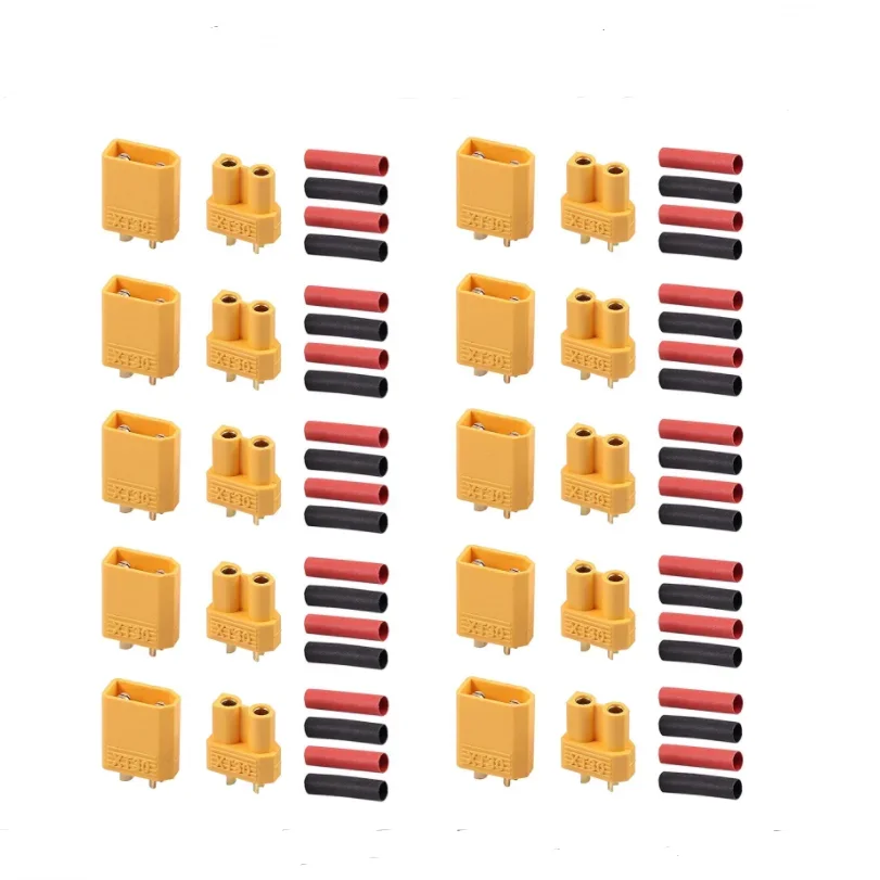 First order discount ！5/10 pairs XT30 2mm Gold Plated Battery Connector with Heat Shrink Tube for Drones RC Cars