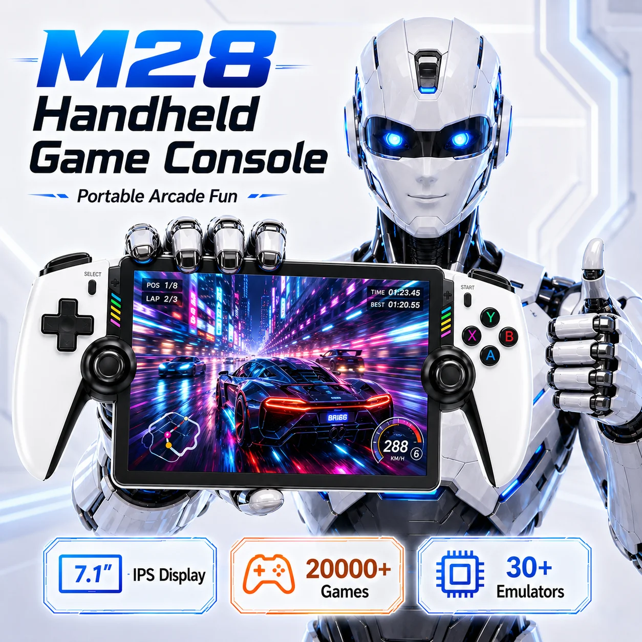 M28 256GB 20000 Games Handheld Game Console 7.1 '' IPS Screen Supports Large-scale Games 3D Dual Joystick 4000mAh