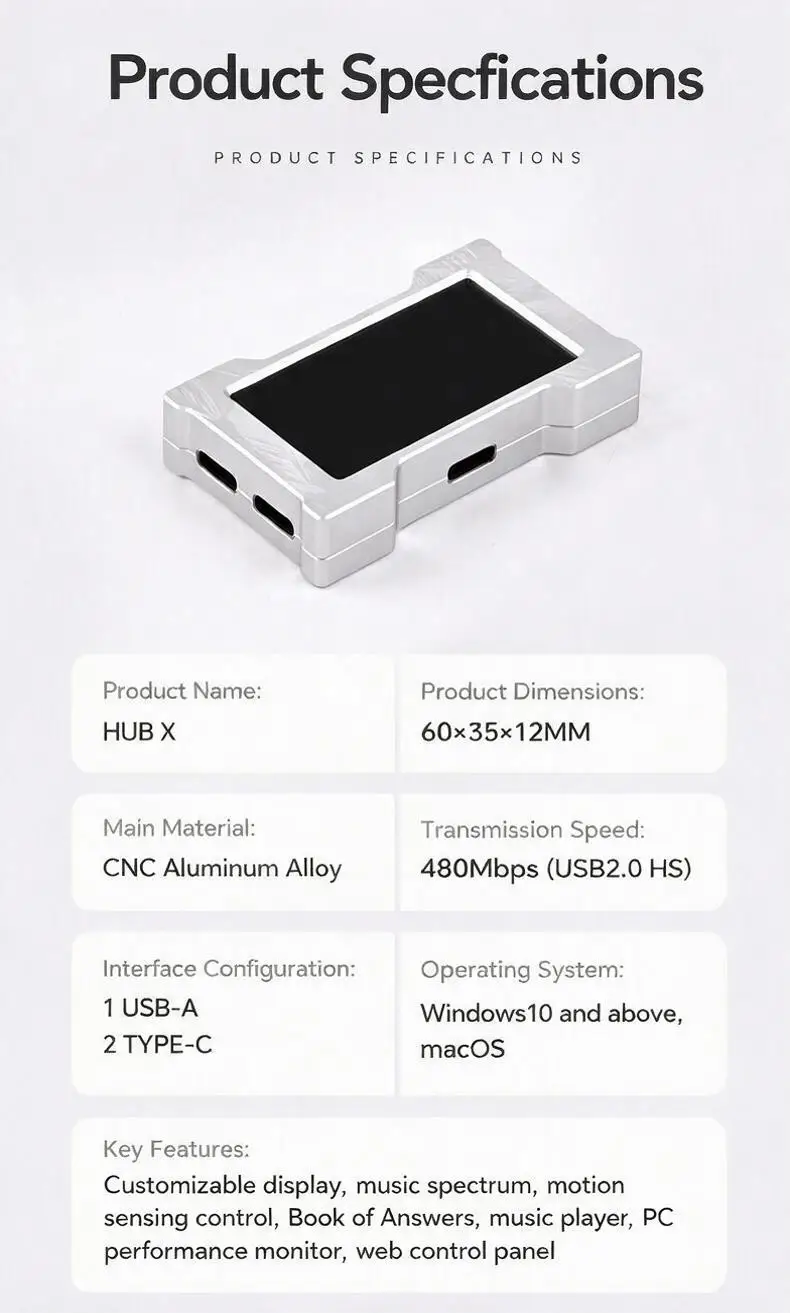 HMLAB ZNEO Gaming USB Hub - 2-to-3 Port, 8K Hz, Independent Power, With Screen, Trendy for Gaming Ambience Desk Setup