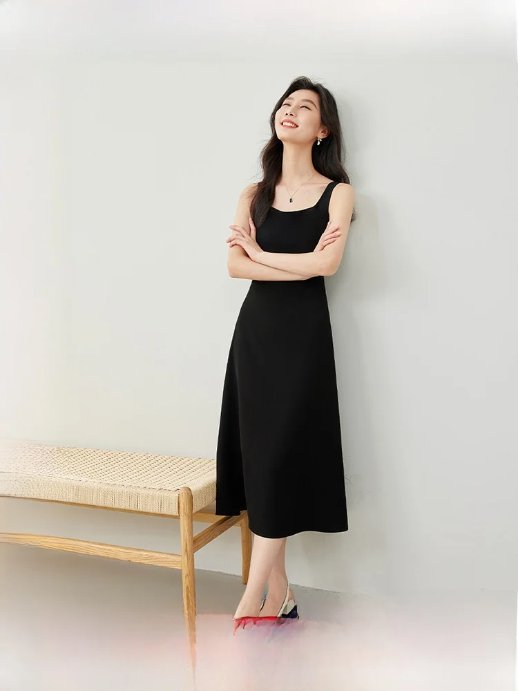 

Ele Bla Dr Women's Summer Autumn Season Polka Dot Strapl Gown Slimming A-Line Silhouette Midi Skirt