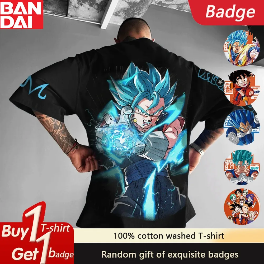 Camiseta de algodón 100% de Dragon Ball Anime para hombre y mujer, Top de manga corta informal holgado grande con estampado colorido Super Saiyan