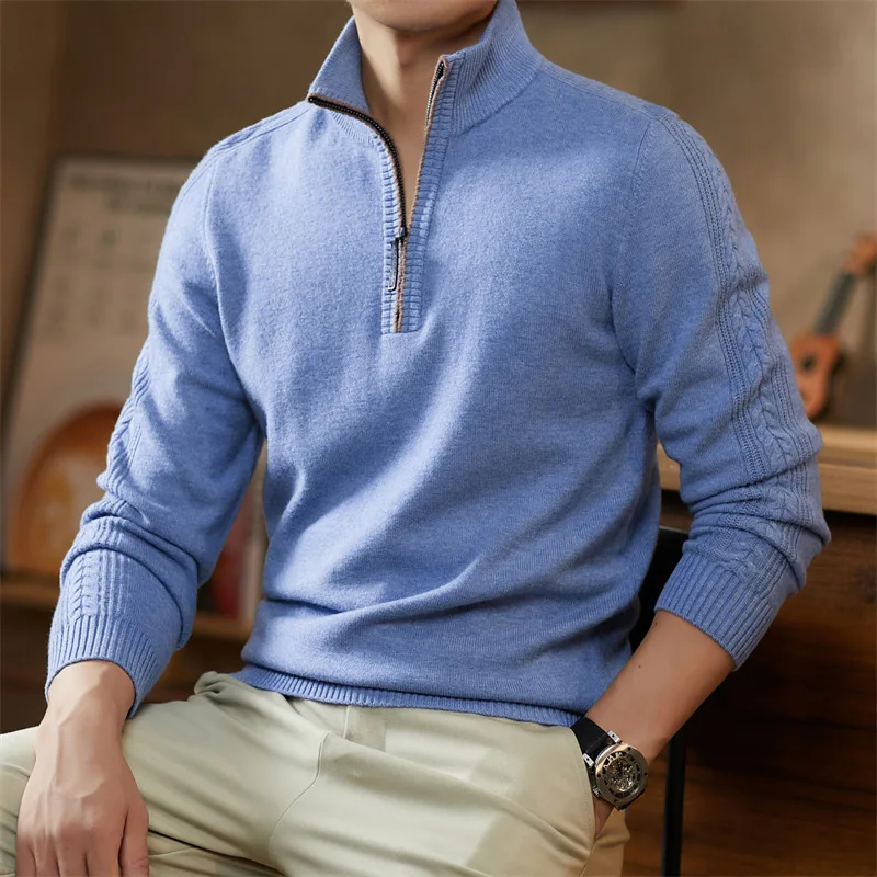 

Ture 100% Sheep Wool Jumper 2025 Autumn Winter Stand Collar Warm Sweater Male Trendy Cashmere Wool Zipper Clothes Pullover Tops
