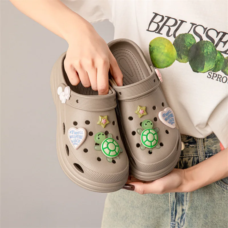 

Сабо из ЭВА с милым мультяшным черепахой, летние уличные противоскользящие пляжные сандалии без запаха, женские тапочки