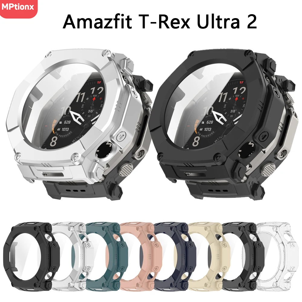 PC Case+Glass For Amazfit T-Rex Ultra 2 Screen Protector Anti-scratch Film Bumper  Protective Cover for T-Rex Ultra2 Accessories