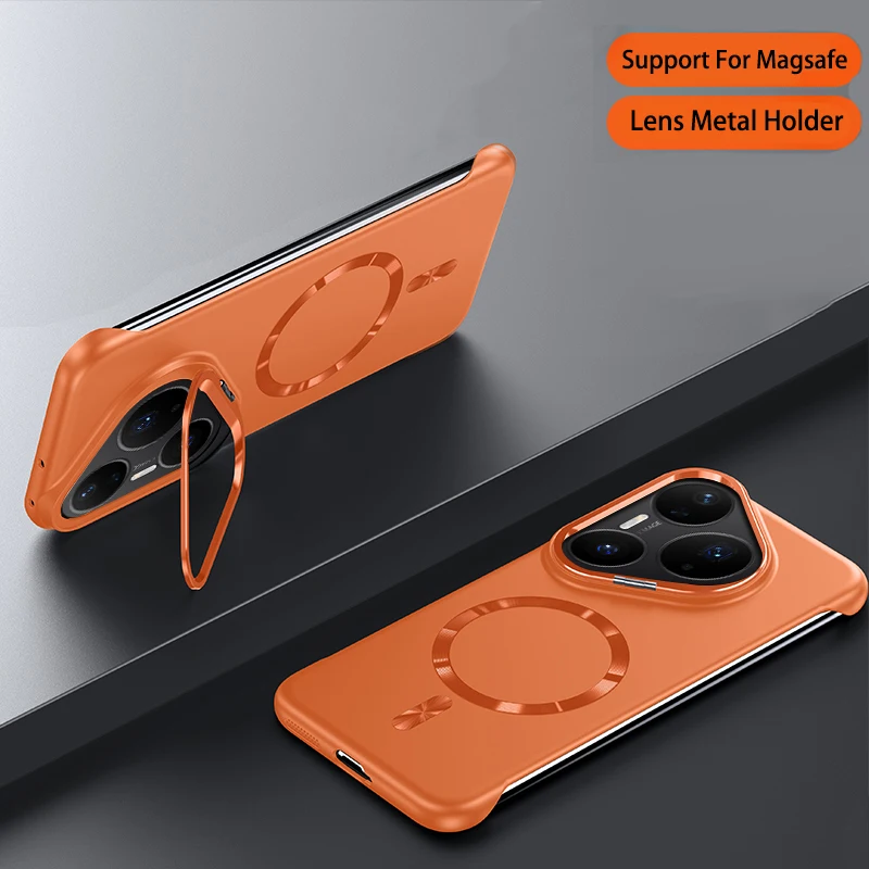 

Metal Lens Holder Kickstand Frameless Magnetic Case For HUAWEI Pura 80 70 Pro Plus Solid Ultra Thin Matte Skin Hard PC Cover