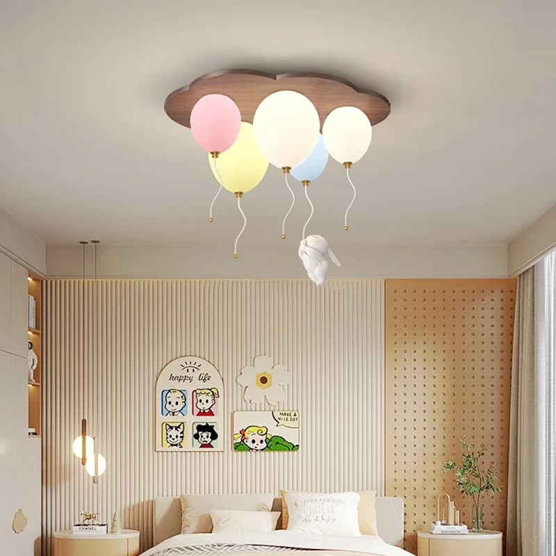 2026 Cloud Balloon LED Ceiling Lamp Wooden Children's Room Ceiling Chandelier Romantic Cartoon Warm Boy Girl Bedroom Decor Fixtu