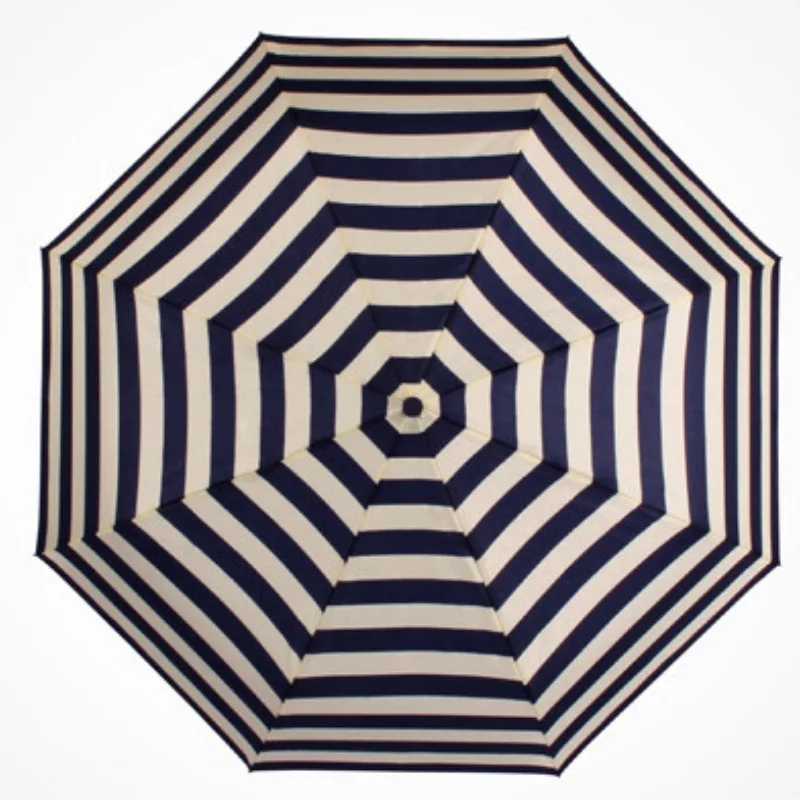 Ultra-lightweight navy striped automatic umbrella defense parasol sun umbrella folding tri-folding rain and sunny umbrella