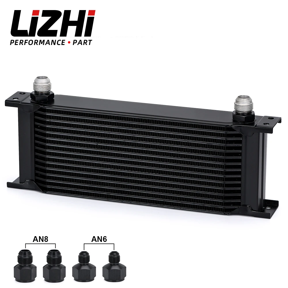 WLR - Aluminum Universal Engine transmission AN10 Oil Cooler 15rows Black With AN10 to AN6 Fitting Adapter