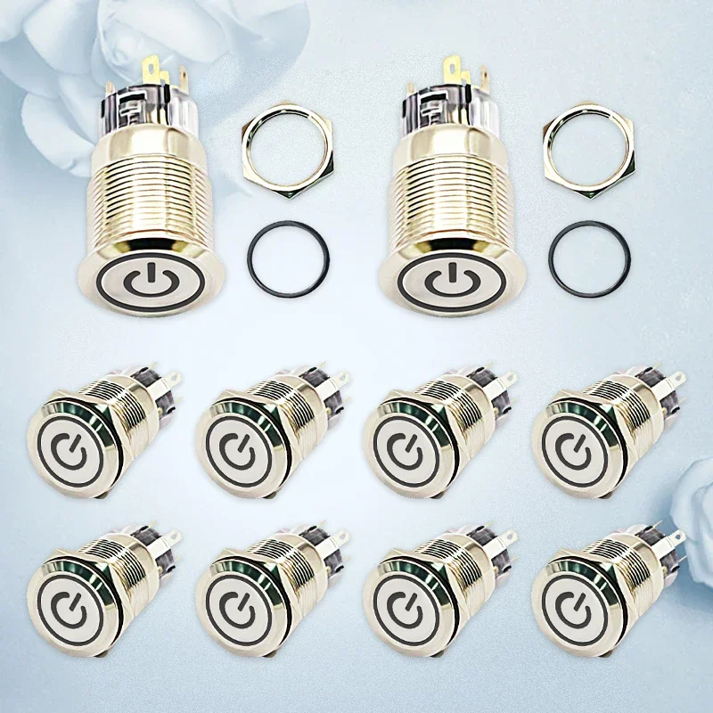 1PCS 19mm Waterproof Metal Push Button Switch LED Light Momentary Latching Car Engine Power Switch 6V 12V 24V Red Blue yellow