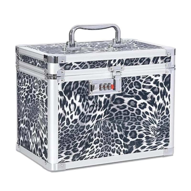 

Leopard Cosmetic Case Jewelry Box Makeup Bag Aluminum Alloy Organizer Professional Makeup Kit Case Pedicure Tool Box with Handle