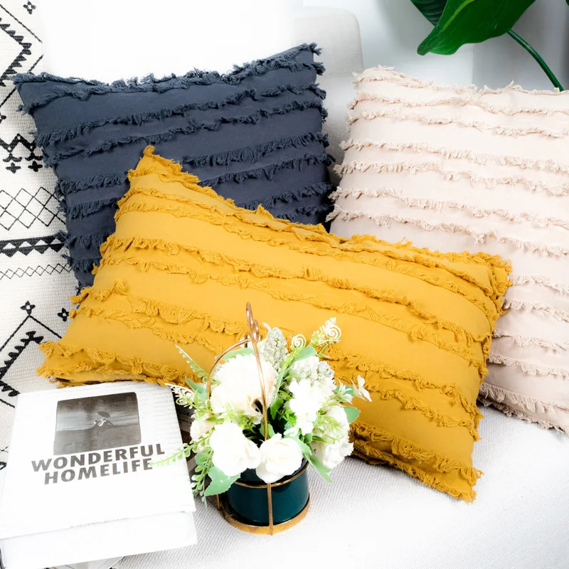 Embrace Pillowcase 30*50 Solid Color Cotton Stripe Modern Home Nordic Wind Sand Hair Office Decoration Comfortable Cushion Cover