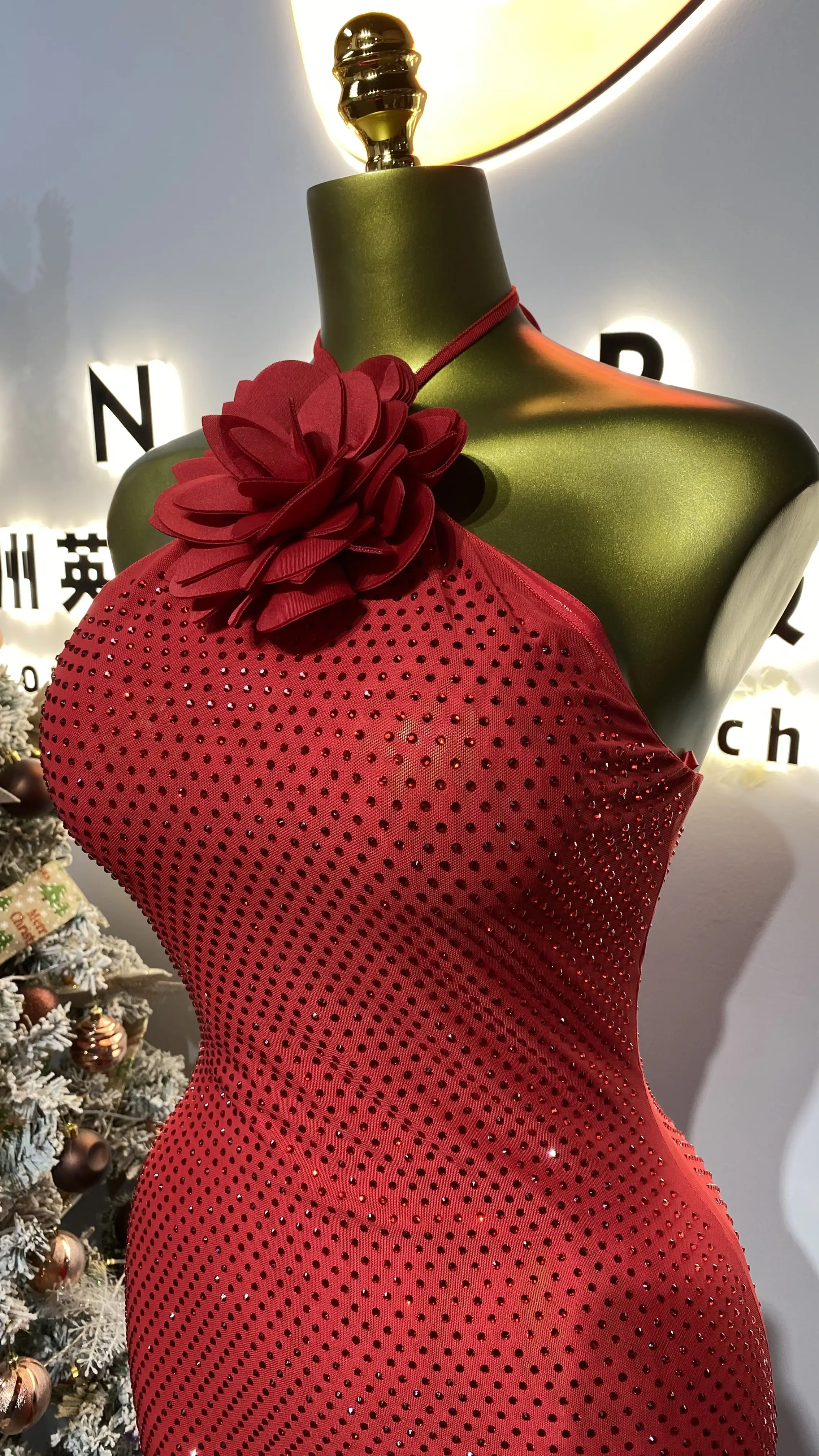 فستان سهرة أحمر بدون أكمام برقبة عالية للنساء على السجادة الحمراء-GZXX199 #5