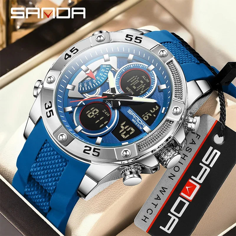 

SANDA 5104 Кварцевые часы Мужские электронные часы Спорт на открытом воздухе Многофункциональный ночник Секундомер Водонепроницаемые мужские часы
