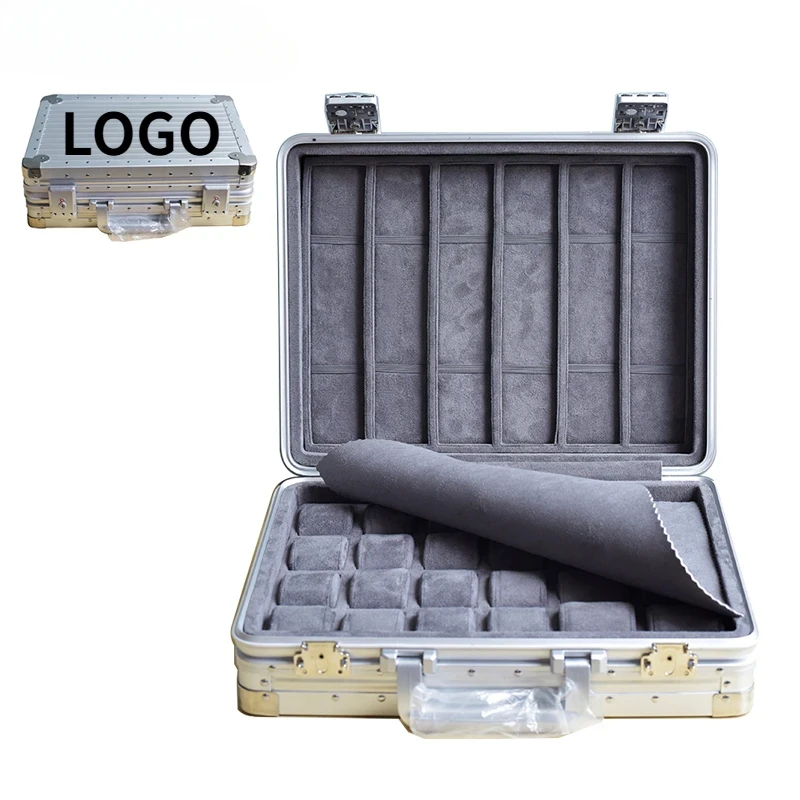 Lightweight Handheld Aluminum Watch Case 24 Slots Watchs Business Display Storage Box Internal Super Soft Fur Customization Logo