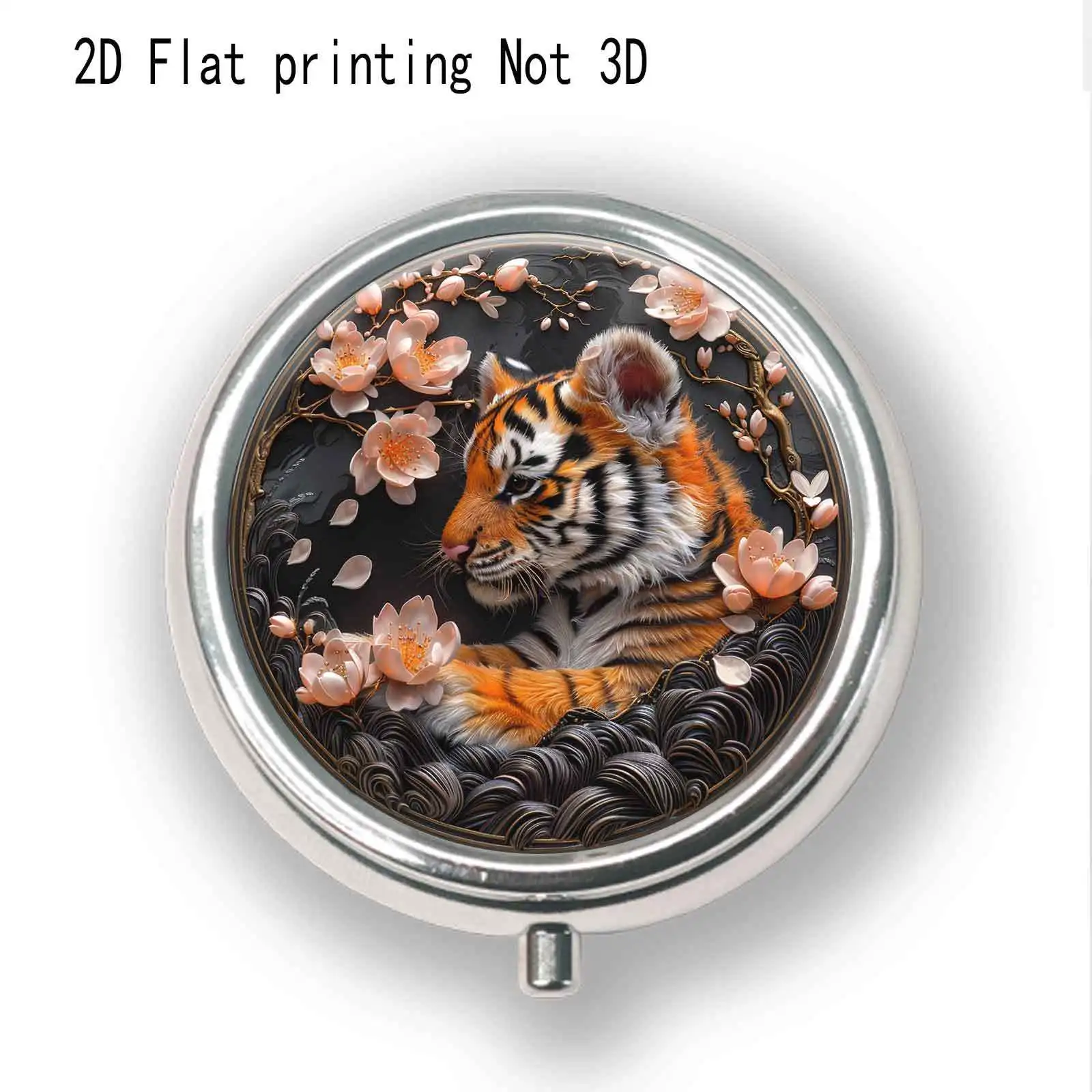 Tiger Floral Mini Pill Box, Small Jewelry Box, Creative Gift for Fitness Enthusiasts. Exquisite and Compact - Compartmentalized for Small Items - Convenient Storage, Ideal for Gift-Giving