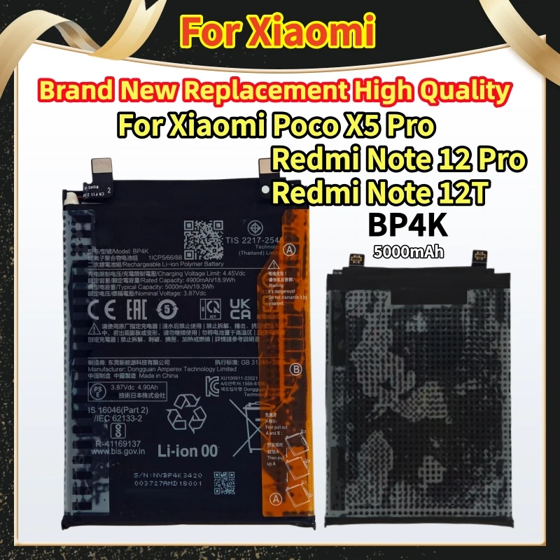 Brand New Replacement High Quality Original BP4K Battery For Xiaomi Redmi Note 12 Pro / Note 12T poco x5 pro Batteries+Tools