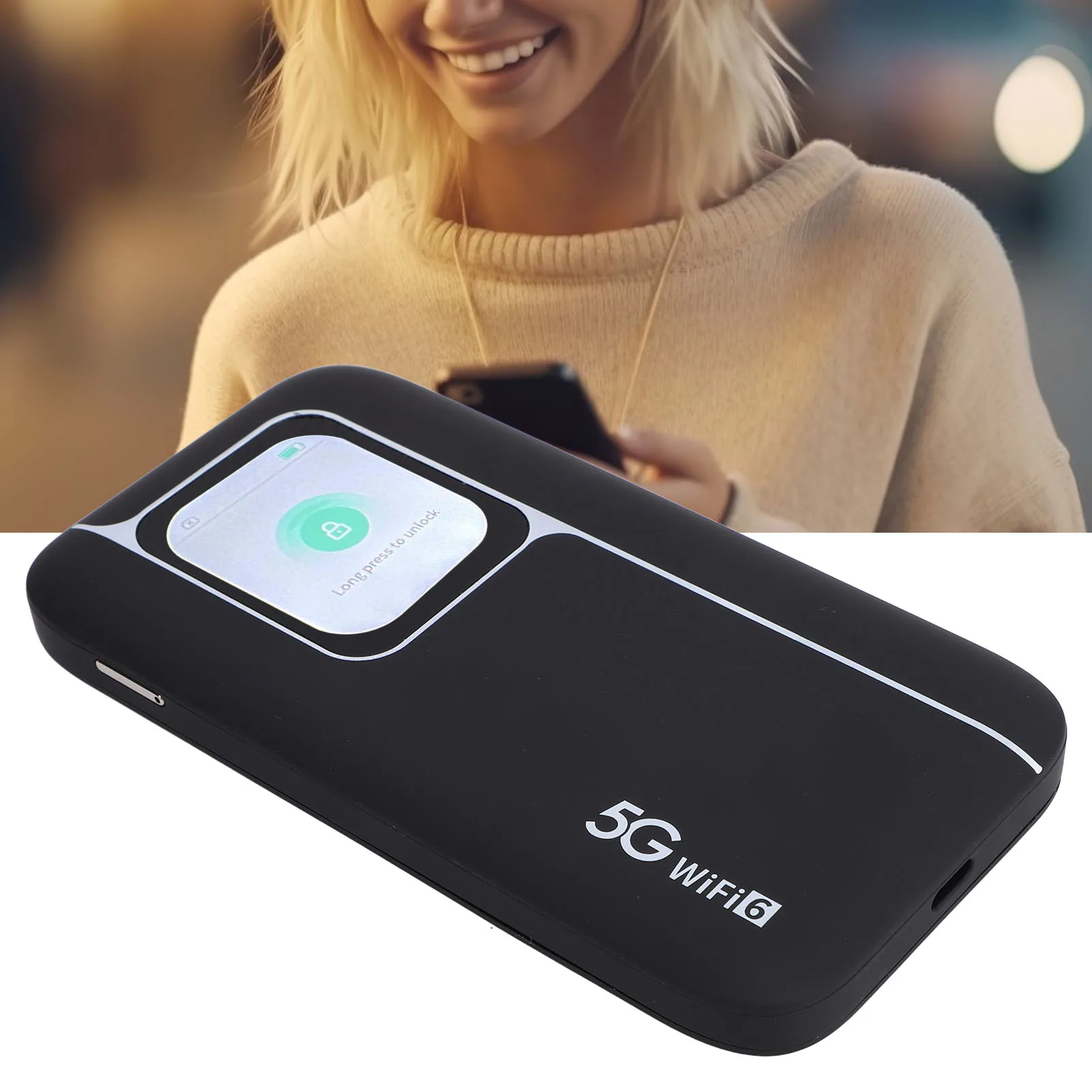 

5G WiFi Mobile Hotspot Portable Travel Router 16 Devices Connects 2.01 Inch Screen High Speed Low Latency for Tablet Phone