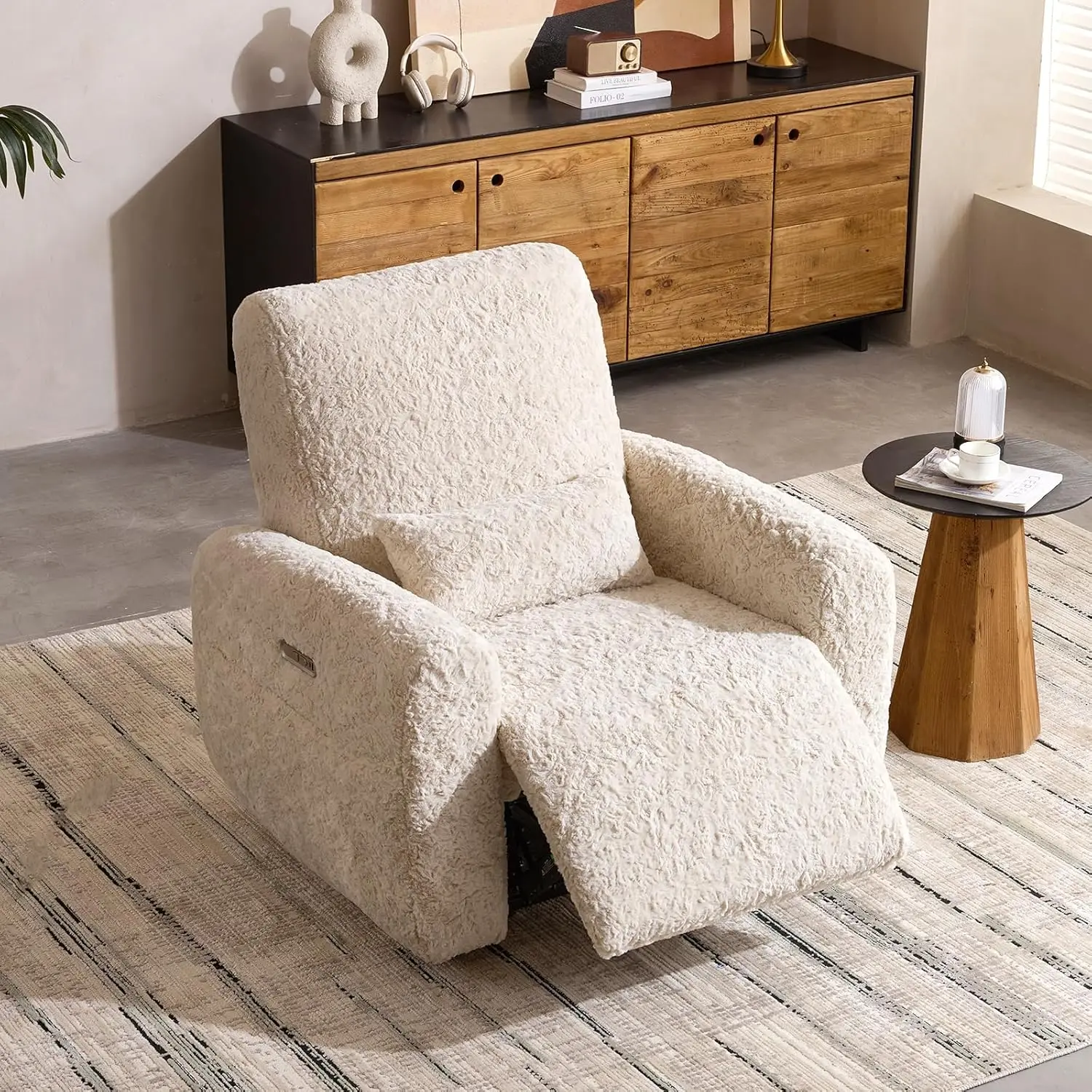 #Zero Clearance Wall Hugger Power Recliner Sofa w/ USB Ports Side Pockets 400lbs RV Small Space Beige Fabric, Customized