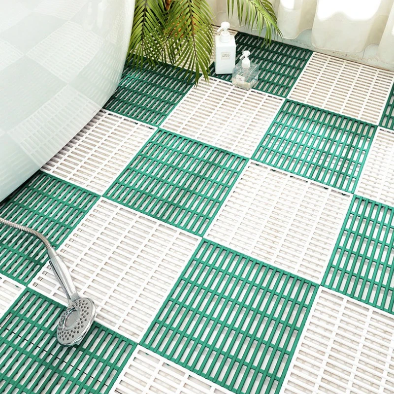 TPE Non-Slip Shower Mat Interlocking Drainage Floor Tile Quick-Dry Cuttabl Bathroom Toilet Balcony Waterproof Anti-Skid Flooring
