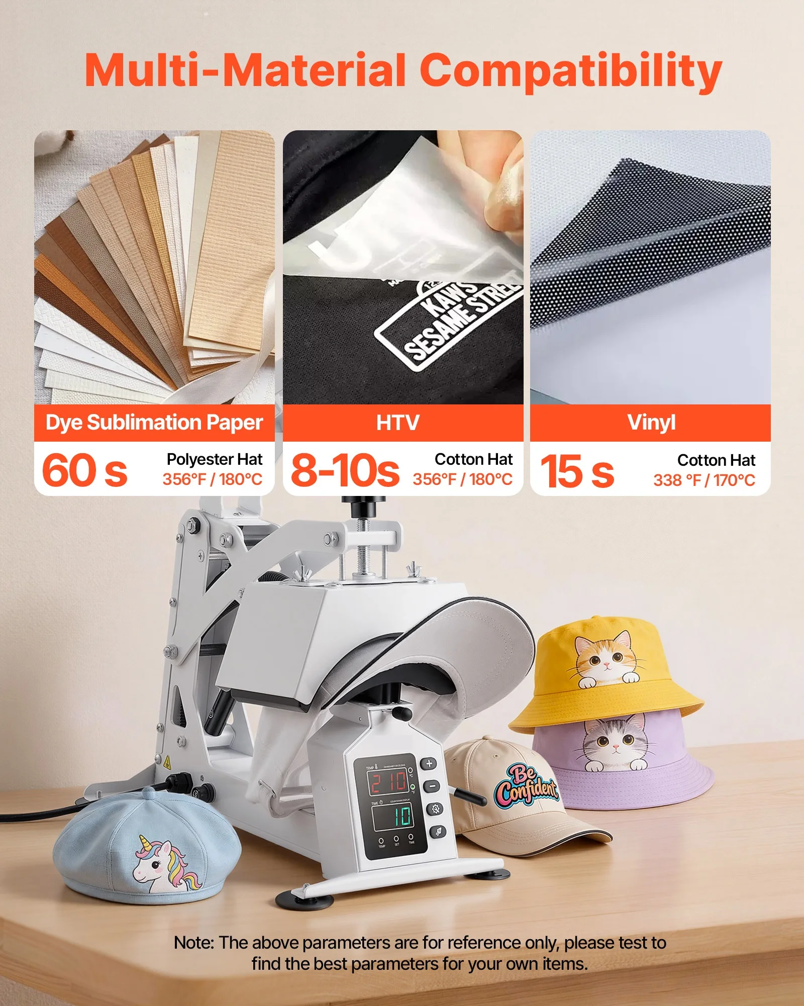 SucceBuy Hat Heat Press Machine 8.5 x 4 in Large Heating Plate with Caps Stretcher Precise Temperature Time Control Heat Press