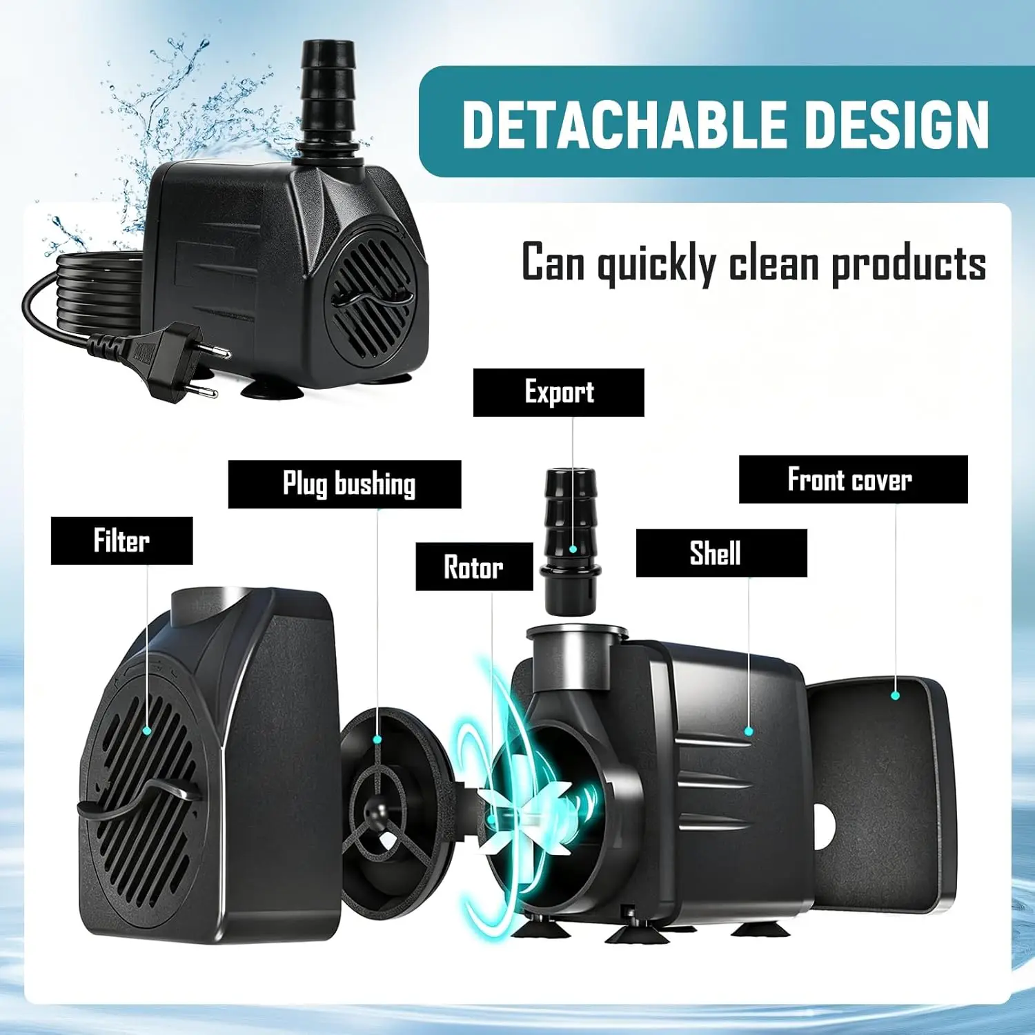1 Stück AC 220V Tauchwasserpumpe (3W/5W/8W/10W) mit EU-Stecker – Geeignet für Aquarien, Brunnen, Fischteiche und Gartenwasser – Detail 5