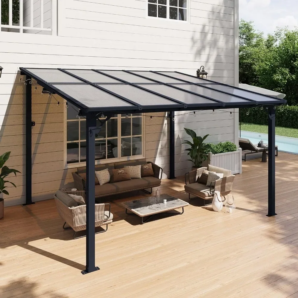 Outdoor Patio Gazebo, Wall Mounted Gazebos Pergola on Clearance Awnings with Sloped Roof, Outdoor Patio Gazebo