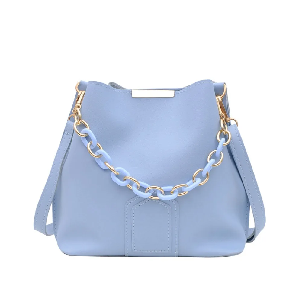 

Soild Color Women Bucket Bag Single Shoulder Large Capacity PU Leather Handbag Lipstick Storage Bag Handbag Chain Crossbody Bag
