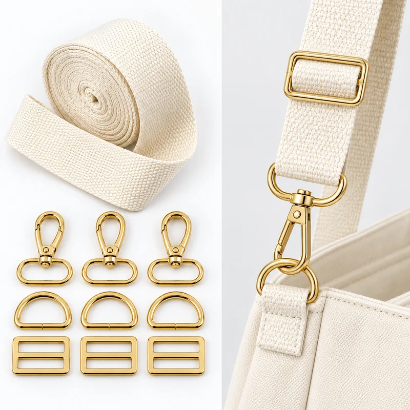 3Set 20-38mm Metal Hook Tri-Glide Slider D Ring Buckle 3Meters Cotton Webbing Strap Handbag Tape Adjust Buckles Replace Band DIY